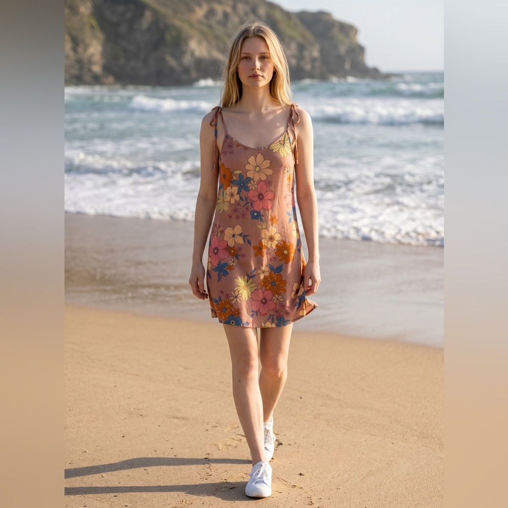 NWT Sisstrevolution Floral Mini Slip Dress Peach Boho Beach Tie Strap Size S